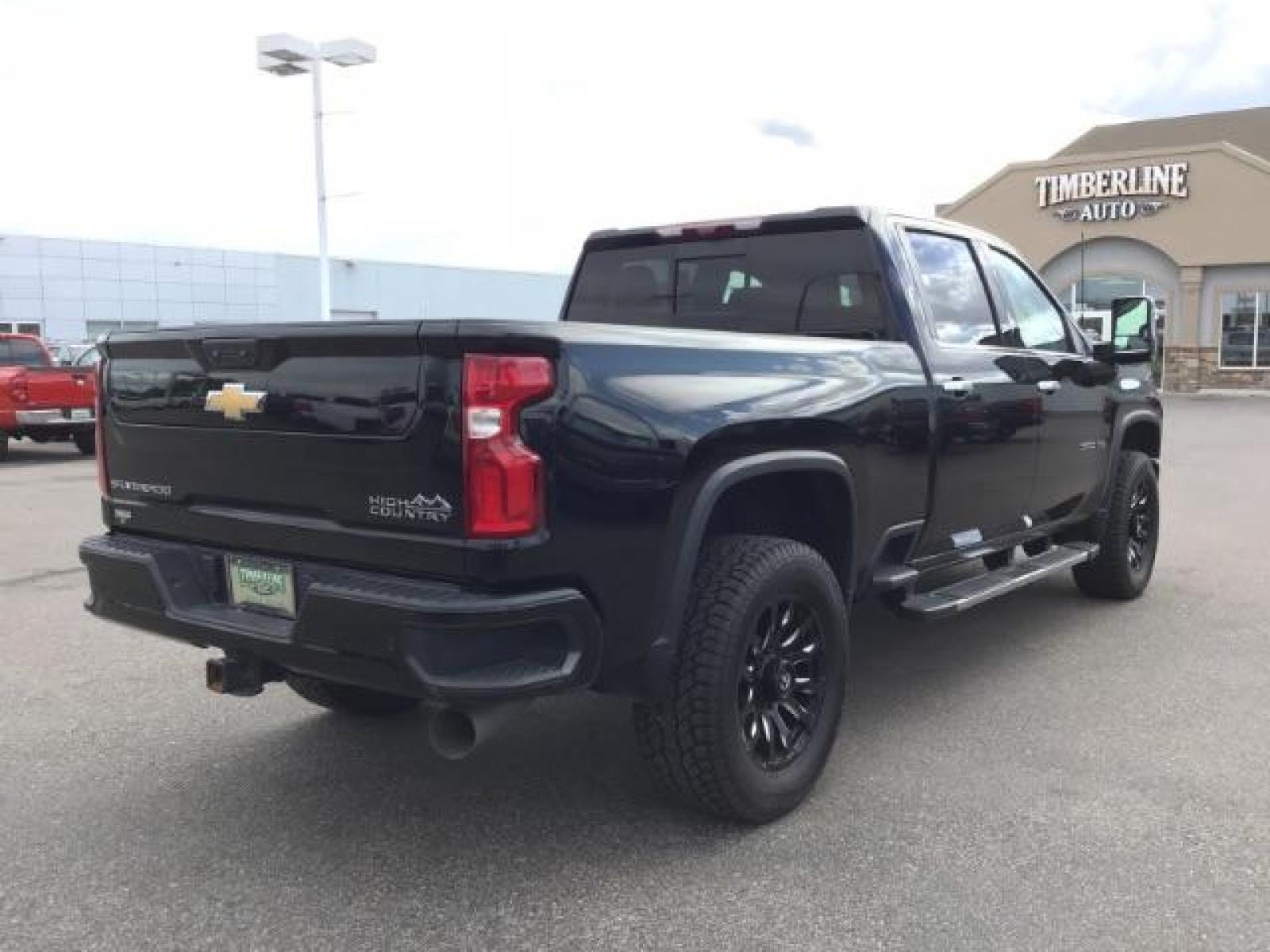 2022 Black /Jet Black Chevrolet Silverado 3500HD High Country Crew Cab 4WD (1GC4YVEY5NF) with an 6.6L V8 OHV 32V TURBO DIESEL engine, 6-Speed Automatic transmission, located at 1235 N Woodruff Ave., Idaho Falls, 83401, (208) 523-1053, 43.507172, -112.000488 - 2022 Chevrolet Silverado 3500HD High Country, 6.6L Duramax turbo diesel! This truck comes with aftermarket 20 inch FUEL BLITZ wheels wrapped in near new DYNAPRO AT2 tires. At Timberline Auto it is always easy to find a great deal on your next vehicle! Our experienced sales staff can help find the r - Photo #3