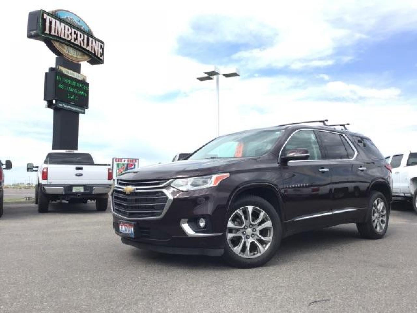 2020 Black Cherry Metallic /Jet Black/Dark Galvanized, leather Chevrolet Traverse Premier AWD (1GNEVKKW6LJ) with an 3.6L V6 DOHC 24V engine, 9-Speed Automatic transmission, located at 1235 N Woodruff Ave., Idaho Falls, 83401, (208) 523-1053, 43.507172, -112.000488 - Leather, 3rd row seating, rear entertainment, heated and cooled seats. At Timberline Auto it is always easy to find a great deal on your next vehicle! Our experienced sales staff can help find the right vehicle that will fit your needs. Our knowledgeable finance department has options for almost an - Photo #0