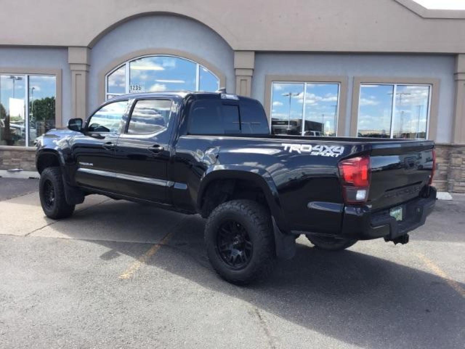 2018 Midnight Black Metallic /LEATHER Toyota Tacoma SR5 Double Cab Super Long Bed V6 6AT 4WD (5TFDZ5BN9JX) with an 3.5L V6 DOHC 24V engine, 6-Speed Automatic transmission, located at 1235 N Woodruff Ave., Idaho Falls, 83401, (208) 523-1053, 43.507172, -112.000488 - Crew cab, long box, 4X4, leather interior, heated seats, power sliding rear window, factory bed liner, TRD Sport package, full size spare tire, complete front clear bra. Hard to find! - Photo #2